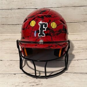 Red Baseball Helmet with Black Cracks